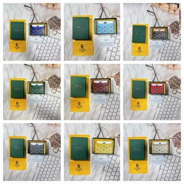 Grid of slim card holders in assorted colours, each next to a green box