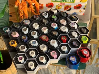 Digital sports watches in several colors on display