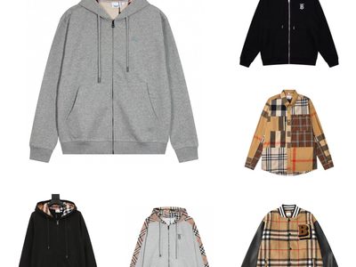 Grid of zip hoodies and jackets in grey, black and check patterns